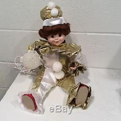 Vintage Telco Motion-ettes Christmas Animated Clown Jester Elf White Gold RARE