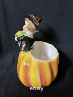 Vintage Thanksgiving Samson Import Pilgrim Pumpkin Relpo Planter Japan Boy 1960