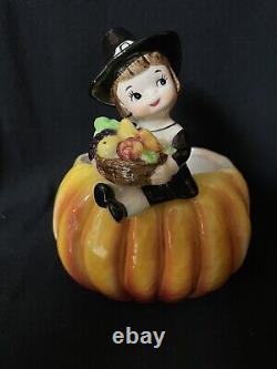 Vintage Thanksgiving Samson Import Pilgrim Pumpkin Relpo Planter Japan Boy 1960