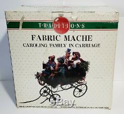 Vintage Traditions Fabric Mache Caroling Family In Carriage Centerpiece Display