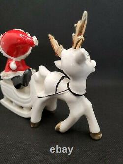 Vintage Ucagco Christmas Santa Girl On Sled With Reindeer Figurine Japan