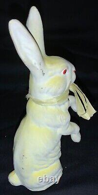 Vintage White Paper Mache German Easter Seated Rabbit Candy Container