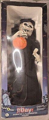 Vintage Witch Time Skeleton Halloween Animated LightUp 1989 Figure 21 READ 1ST