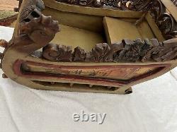 Vintage Wood Carved Sleigh with Handpainted Scenes See Photos! Possible German