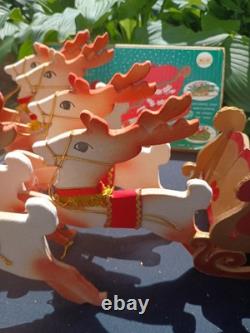 Vintage Woolworth's 1950s Santa Sleigh In Box And 6 Reindeer Japan