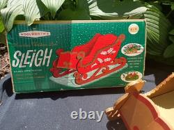 Vintage Woolworth's 1950s Santa Sleigh In Box And 6 Reindeer Japan