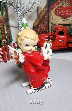 Vintage a Fine Quality Christmas Angel GIRL Candy Cane Skier w gifts SO NICE