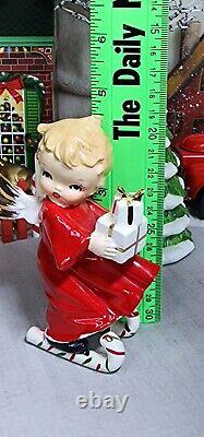 Vintage a Fine Quality Christmas Angel GIRL Candy Cane Skier w gifts SO NICE