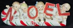 Vintage!'napco' Ceramic Christmas Planter Noel Kids On Candy Cane