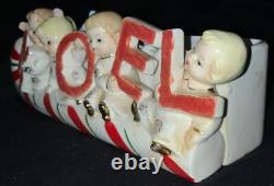 Vintage!'napco' Ceramic Christmas Planter Noel Kids On Candy Cane