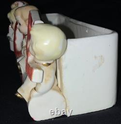 Vintage!'napco' Ceramic Christmas Planter Noel Kids On Candy Cane