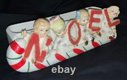 Vintage!'napco' Ceramic Christmas Planter Noel Kids On Candy Cane