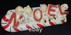 Vintage!'napco' Ceramic Christmas Planter Noel Kids On Candy Cane