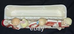 Vintage!'napco' Ceramic Christmas Planter Noel Kids On Candy Cane