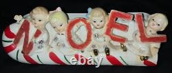 Vintage!'napco' Ceramic Christmas Planter Noel Kids On Candy Cane
