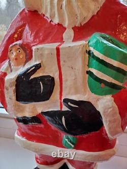 Vintage paper mache Santa Claus 18 tall, standing, red suit, flat backside