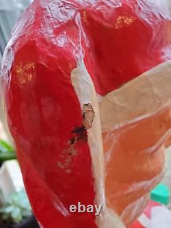 Vintage paper mache Santa Claus 18 tall, standing, red suit, flat backside