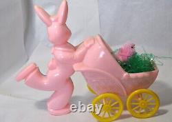 Vtg 1950's Large Rosbro Easter Candy Container Running Bunny W Baby Carriage