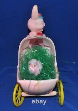 Vtg 1950's Large Rosbro Easter Candy Container Running Bunny W Baby Carriage