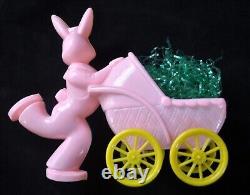 Vtg 1950's Large Rosbro Easter Candy Container Running Bunny W Baby Carriage