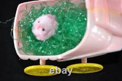 Vtg 1950's Large Rosbro Easter Candy Container Running Bunny W Baby Carriage