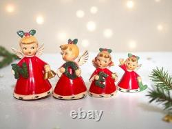 Vtg 1956 Napco NOEL 4x Angel Bell Figurine Holiday Decor Original Sticker & box