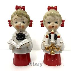 Vtg'50s HTF Ceramic Caroler Choir Pigtail Girl Christmas Figurines Japan Candle