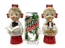 Vtg'50s HTF Ceramic Caroler Choir Pigtail Girl Christmas Figurines Japan Candle
