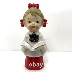 Vtg'50s HTF Ceramic Caroler Choir Pigtail Girl Christmas Figurines Japan Candle