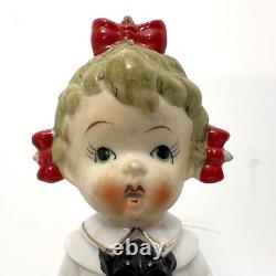 Vtg'50s HTF Ceramic Caroler Choir Pigtail Girl Christmas Figurines Japan Candle