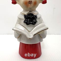 Vtg'50s HTF Ceramic Caroler Choir Pigtail Girl Christmas Figurines Japan Candle