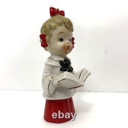Vtg'50s HTF Ceramic Caroler Choir Pigtail Girl Christmas Figurines Japan Candle