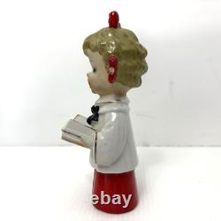 Vtg'50s HTF Ceramic Caroler Choir Pigtail Girl Christmas Figurines Japan Candle