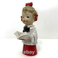 Vtg'50s HTF Ceramic Caroler Choir Pigtail Girl Christmas Figurines Japan Candle