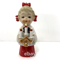 Vtg'50s HTF Ceramic Caroler Choir Pigtail Girl Christmas Figurines Japan Candle