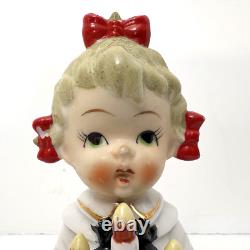 Vtg'50s HTF Ceramic Caroler Choir Pigtail Girl Christmas Figurines Japan Candle