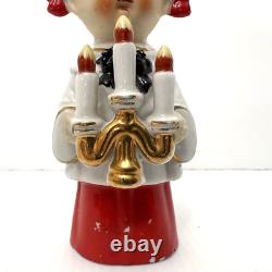 Vtg'50s HTF Ceramic Caroler Choir Pigtail Girl Christmas Figurines Japan Candle