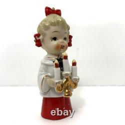 Vtg'50s HTF Ceramic Caroler Choir Pigtail Girl Christmas Figurines Japan Candle