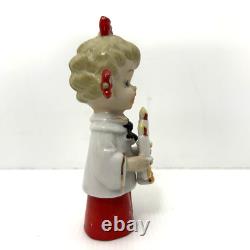 Vtg'50s HTF Ceramic Caroler Choir Pigtail Girl Christmas Figurines Japan Candle