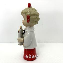 Vtg'50s HTF Ceramic Caroler Choir Pigtail Girl Christmas Figurines Japan Candle