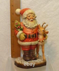 Vtg 6 3/4 ANRI Sarah Kay SANTA with Reindeer Wood Xmas Figurine 206/750 Valentine