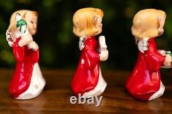 Vtg Christmas 4 Girl Angels withCandy Cane Bell Star Candle Ceramic Figurine JAPAN