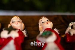 Vtg Christmas 4 Girl Angels withCandy Cane Bell Star Candle Ceramic Figurine JAPAN
