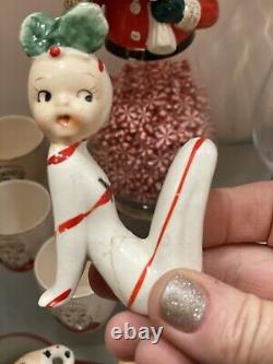 Vtg Christmas Candy Cane NOEL Pixie Girl Candleholders Japan TMJ LK HOLT HOWARD