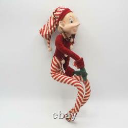 Vtg Christmas Elf Pixie Doll Red & Green Felt 16 Cloth Body Wired Legs Large