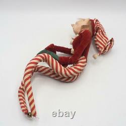 Vtg Christmas Elf Pixie Doll Red & Green Felt 16 Cloth Body Wired Legs Large