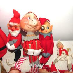 Vtg Christmas Lot 14 Knee Huggers Ornaments Elves and Santas Japan Rubber Face