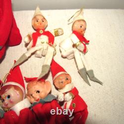 Vtg Christmas Lot 14 Knee Huggers Ornaments Elves and Santas Japan Rubber Face
