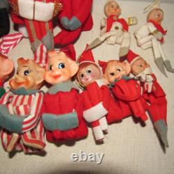 Vtg Christmas Lot 14 Knee Huggers Ornaments Elves and Santas Japan Rubber Face