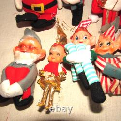Vtg Christmas Lot 14 Knee Huggers Ornaments Elves and Santas Japan Rubber Face